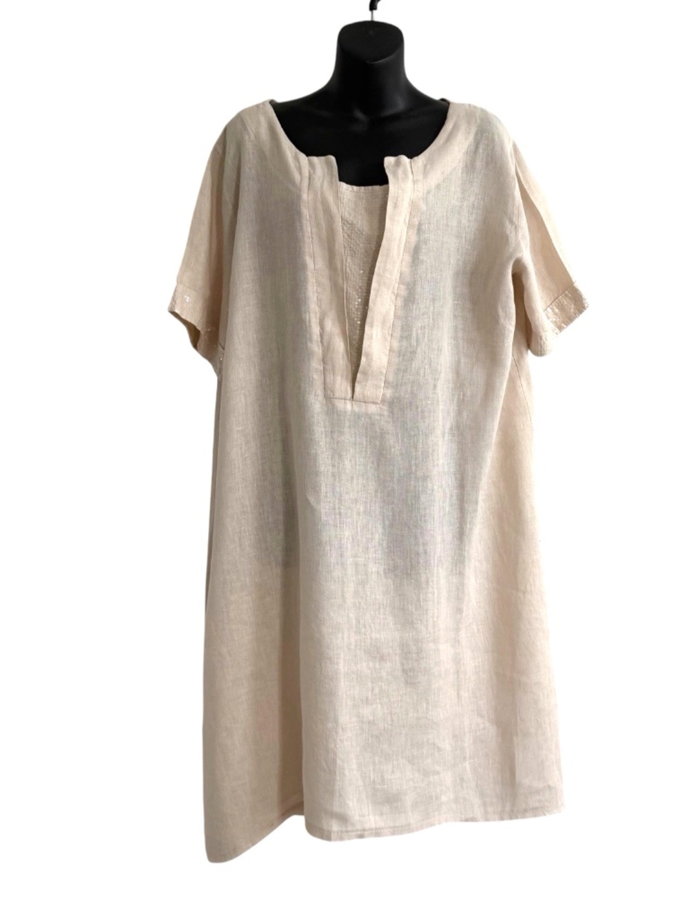 New Collection 100% Linen Natural Flax Shift Dress One Size Sequins Oversized